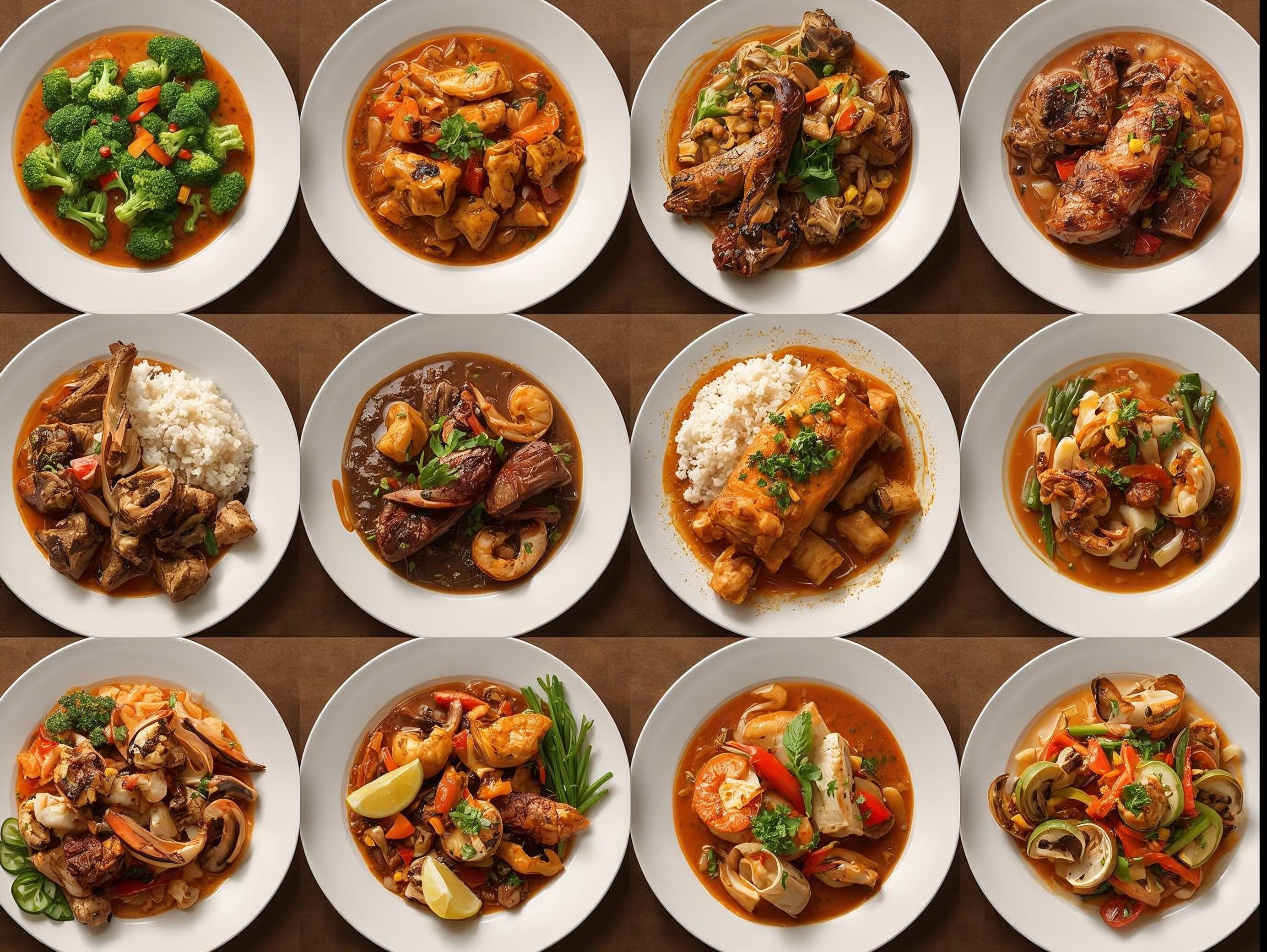 Chef's tasting menu with multiple small courses artistically arranged